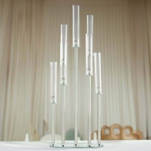 7-Arm Crystal Cluster Candelabra with Hurricane Shades 47" Clear - Stunning Wedding Aisle Table Centerpiece